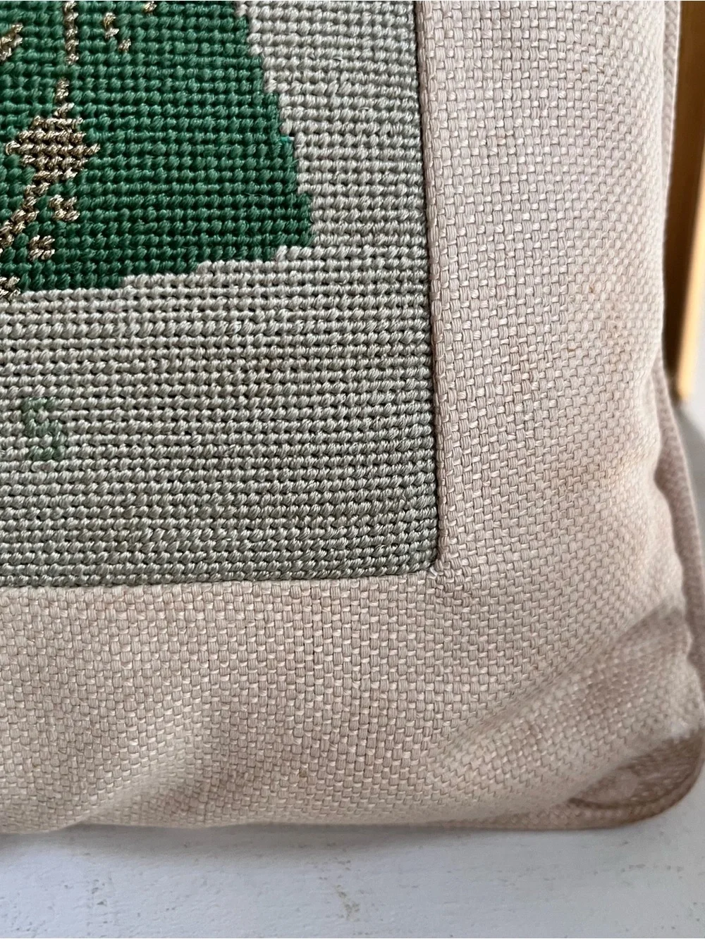 Vintage needlepoint pillow Japanese fan cherry blossom motif